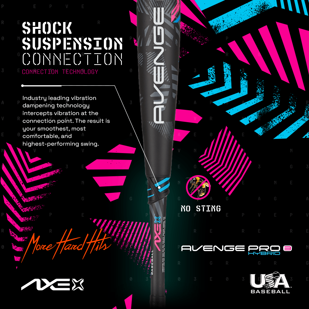 Axe Avenge Pro 3 Hybrid USA Baseball Bat, Shock Suspension diagram.