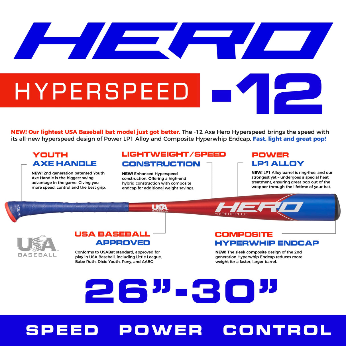 Axe Hero Hyperspeed -12 USA Baseball Bat