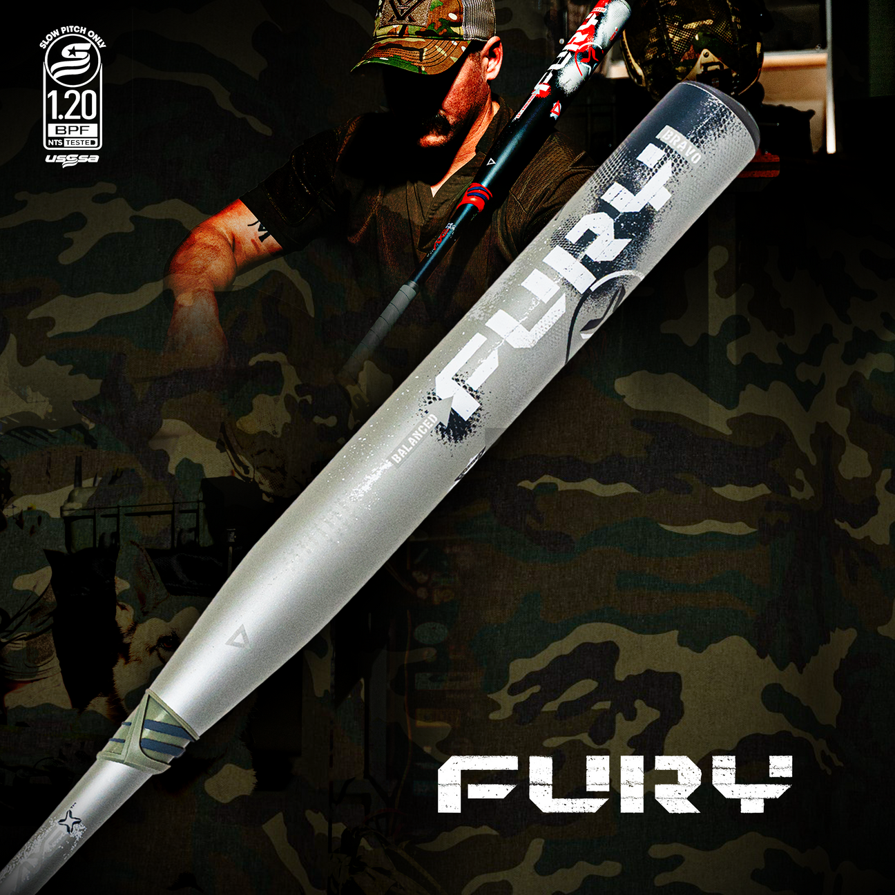 Axe 2026 Fury Bravo Slowpitch bat lineup banner.