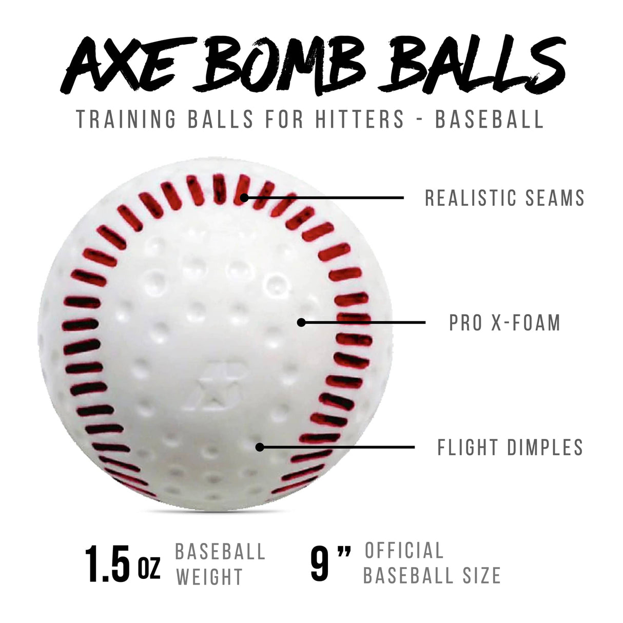 Axe Bomb Training Ball technical specs and construction diagram.