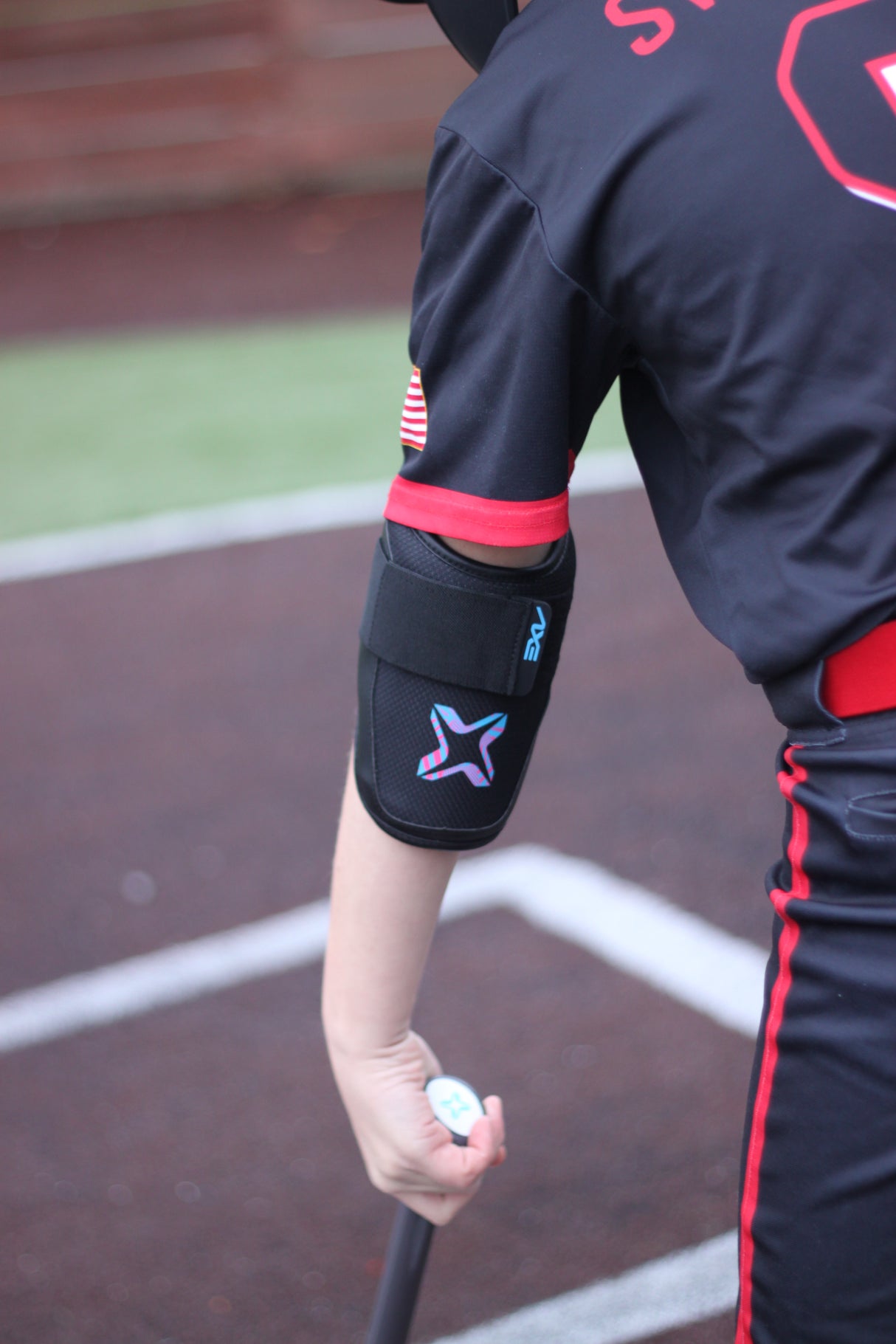 Axe Armor Elbow Guard, Cotton Candy, worn - view 2.