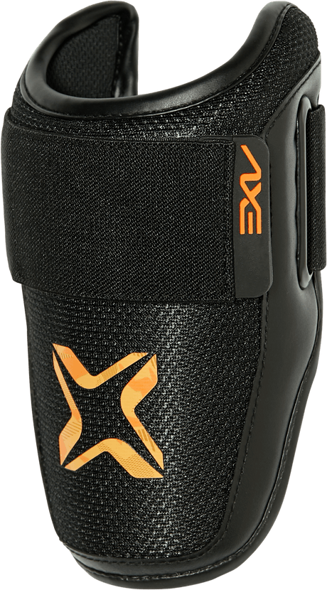 Axe Armor Elbow Guard, Magma Orange, side view.