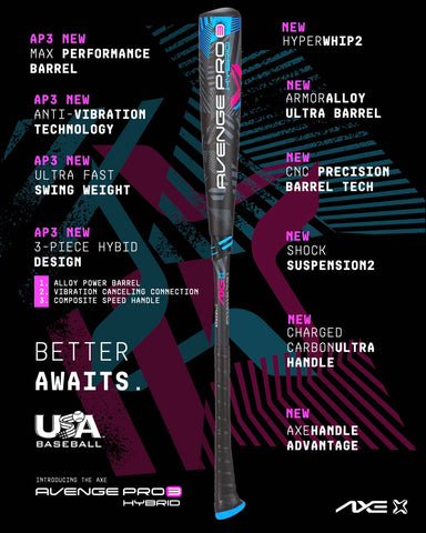 Axe Avenge Pro 3 Hybrid USA Baseball Bat , -5 thumbnail