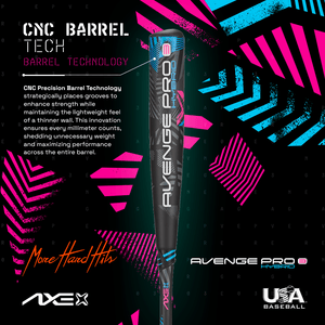 Axe Avenge Pro 3 Hybrid USA Baseball Bat, CNC Barrel Tech diagram.