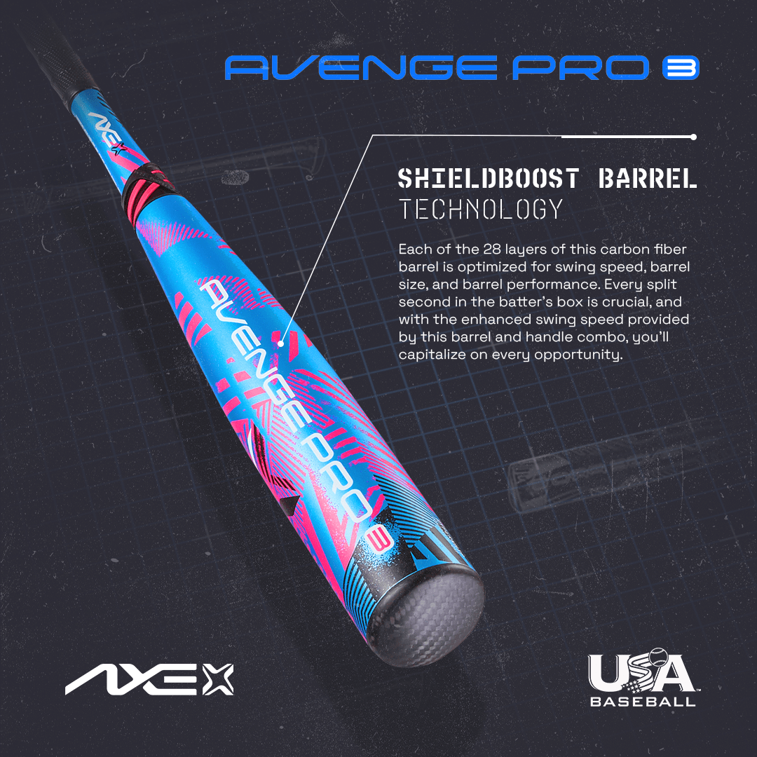 Axe Avenge Pro 3 USA Baseball Bat, Barrel Tech diagram.