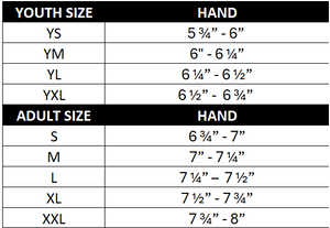 Axe Batting Gloves, size guide.