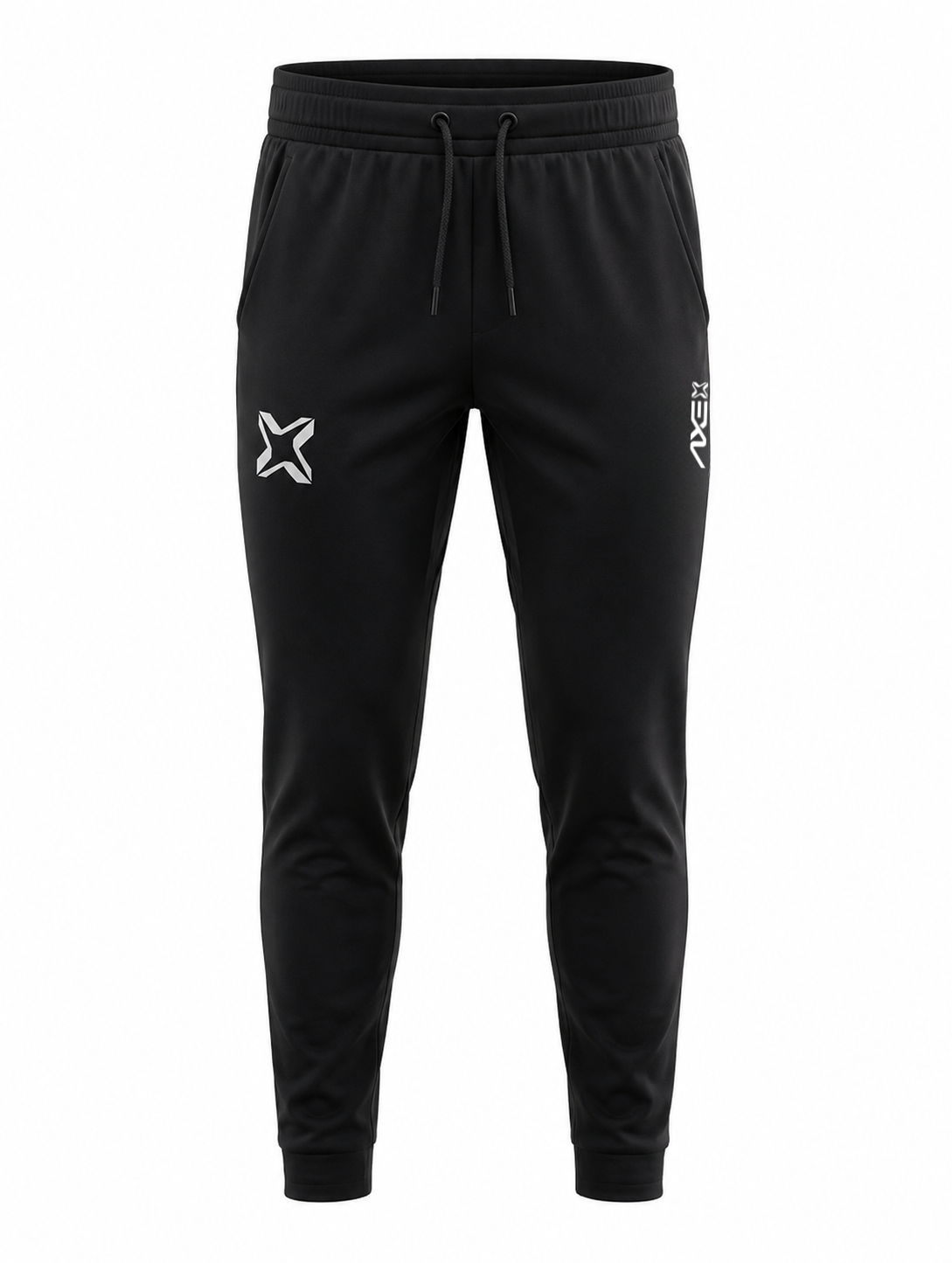 Black youth Axe Joggers shown flat, with the white Axe X mark at the left thigh and the vertical AXE lockup at the right thigh.