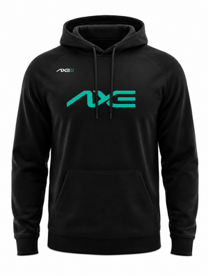 Black youth Axe Scuba Hoodie shown flat, with the teal AXE logo across the chest.
