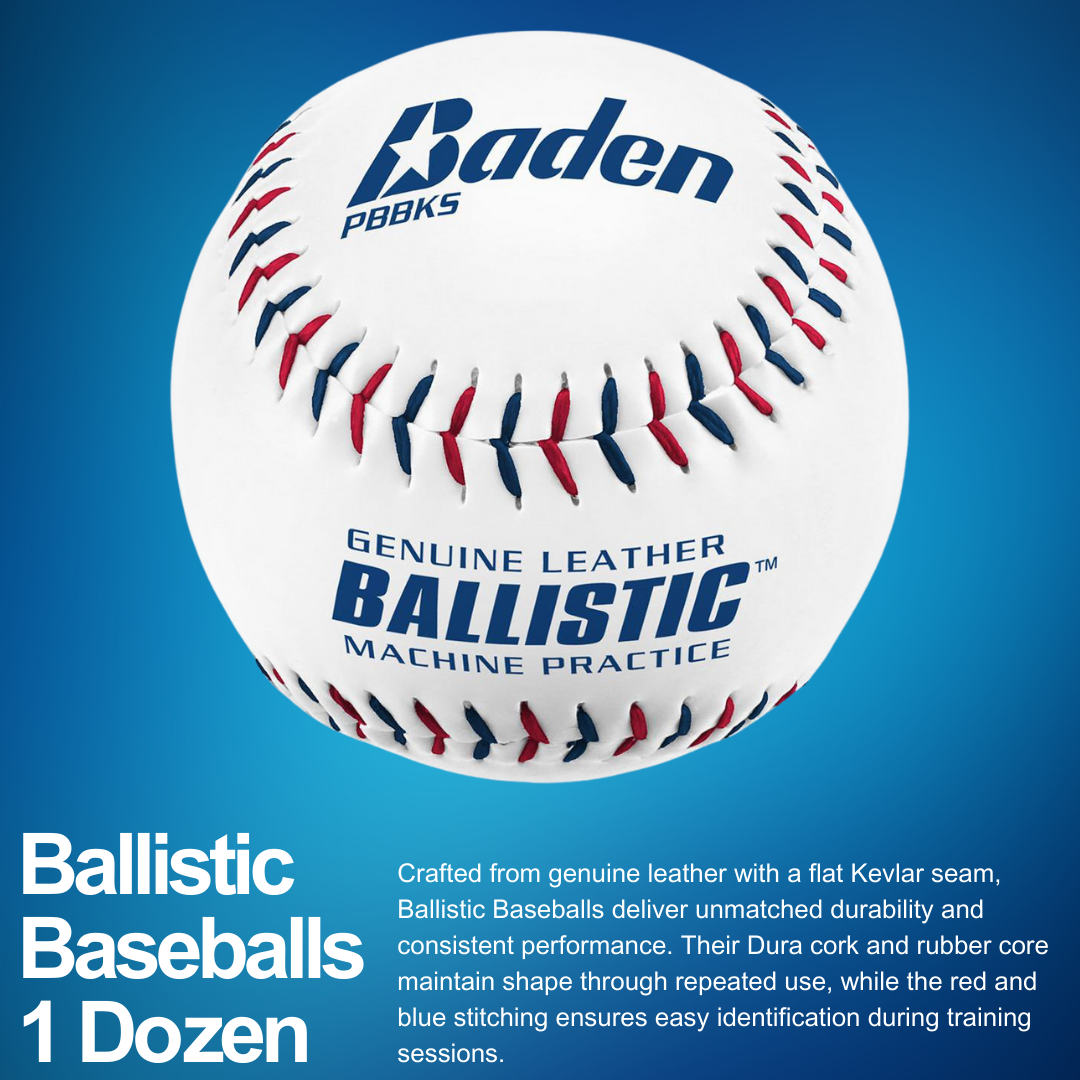 Ballistic Baseballs, leather pitching machine practice ball with Kevlar seam, 1 dozen - view 2.