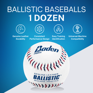 Ballistic Baseballs, leather pitching machine practice ball with Kevlar seam, 1 dozen - view 3.