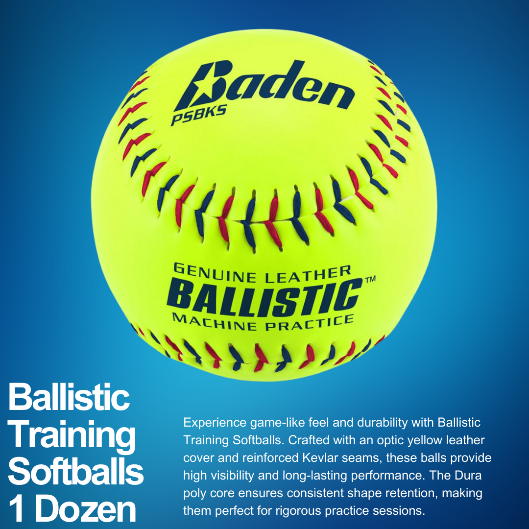 Ballistic Softballs, leather pitching machine practice ball with Kevlar seam, 1 dozen - view 2.