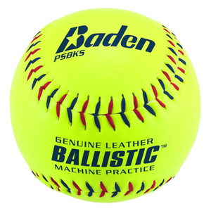 Ballistic Softballs, leather pitching machine practice ball with Kevlar seam, 1 dozen.