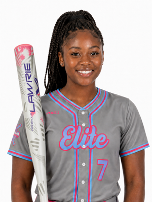 Girls fastpitch softball player in Axe custom uniform holding the Axe Danielle Lawrie fastpitch bat